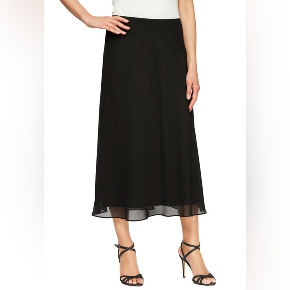 Draper’s and Damon’s Black‎ with Sheer Overlay Tea-Length A-Line Georgette Skirt - Picture 1 of 8